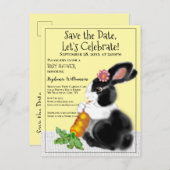 ヴィンテージカワイイエローバニー救デートベビーシャワー 案内ポストカード (正面/裏面)