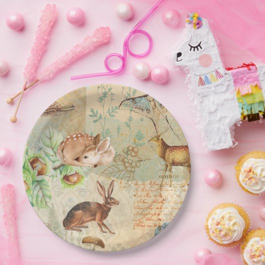 ヴィンテージカワイイ森林動物図 ペーパープレート (パーティー)