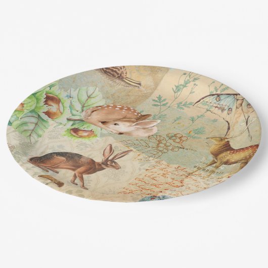 ヴィンテージカワイイ森林動物図 ペーパープレート (アングル)