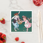 ヴィンテージカワイト小さな女の子バニーウサギイースターエッグ スタンダードカクテルナプキン (インサイチュ)