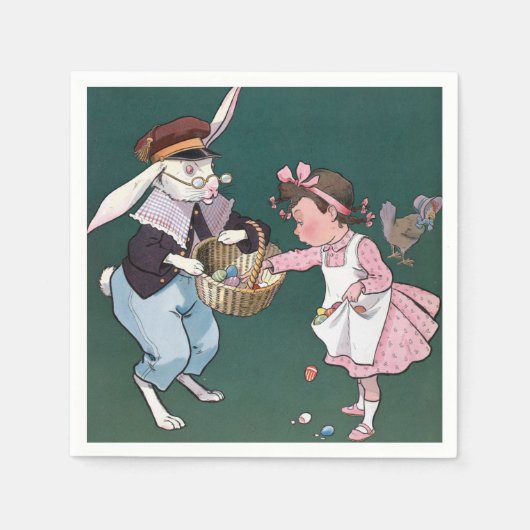 ヴィンテージカワイト小さな女の子バニーウサギイースターエッグ スタンダードカクテルナプキン (正面)