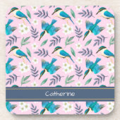 ヴィンテージカワウズフローラルパターンピンク名 コースター (正面)