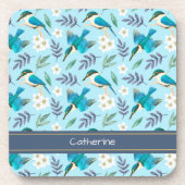 ヴィンテージカワウズフローラルパターンブルー コースター (正面)