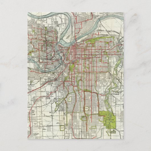 ヴィンテージカンザスシティミズーリの地図（1920年） ポストカード (正面)