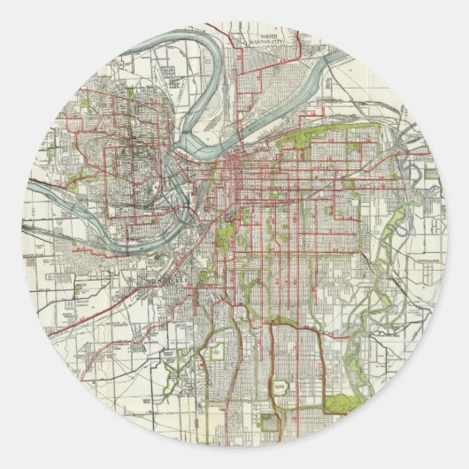 ヴィンテージカンザスシティミズーリの地図(1920年) ラウンドシール (正面)
