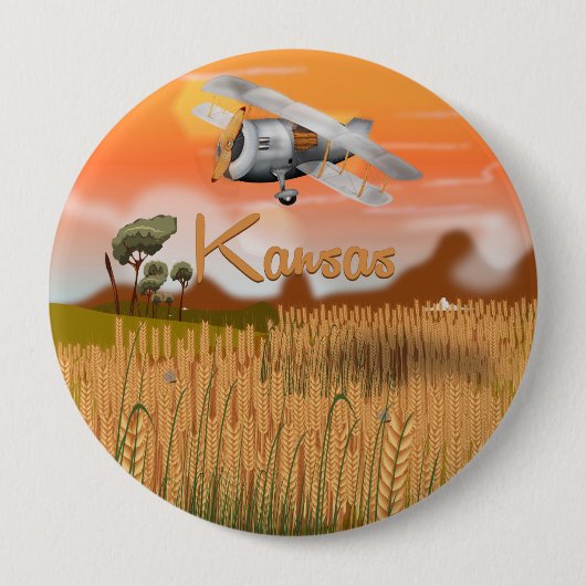 「ヴィンテージカンザス小麦畑旅行ポスター」「カンザス 缶バッジ (正面)