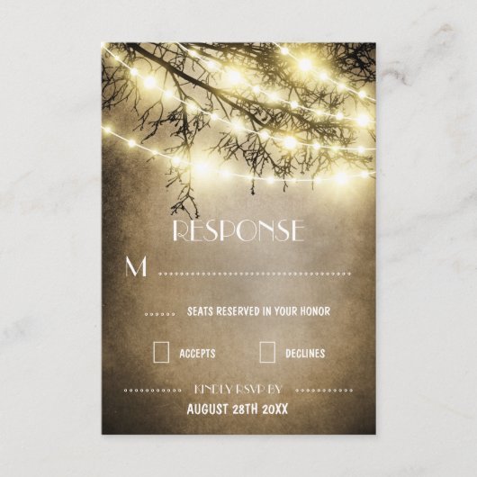 ヴィンテージカントリーな樹木のウェディング返信カード 出欠カード (正面)