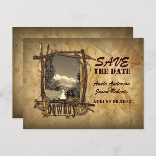 ヴィンテージカントリーのカウボーイ保存の日付フォトカード 案内ポストカード (正面/裏面)