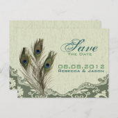 ヴィンテージカントリーのグリーンペコック・Save the Date 案内ポストカード (正面/裏面)