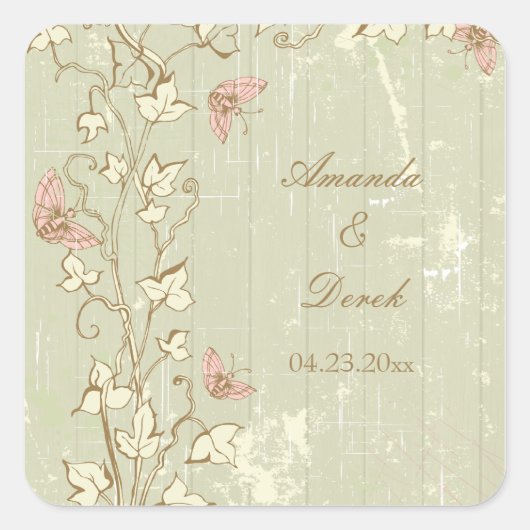 ヴィンテージカントリーの素朴なクリーム結婚式用シール スクエアシール (正面)