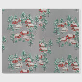 ヴィンテージカントリーウィンターヴィレッジレッドハウスチャーチ ラッピングペーパー (フラット)