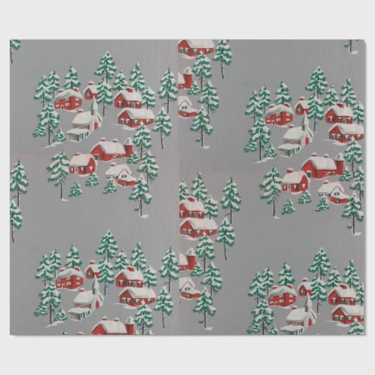 ヴィンテージカントリーウィンターヴィレッジレッドハウスチャーチ ラッピングペーパー (フラット)