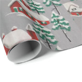 ヴィンテージカントリーウィンターヴィレッジレッドハウスチャーチ ラッピングペーパー (ロールコーナー)