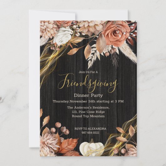 ヴィンテージカントリーウッドフローラフレンドリディナー 招待状 (正面)