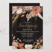 ヴィンテージカントリーウッドフローラフレンドリディナー 招待状 (正面/裏面)