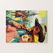 ヴィンテージカントリーカップルイラストレーション ジグソーパズル (横)