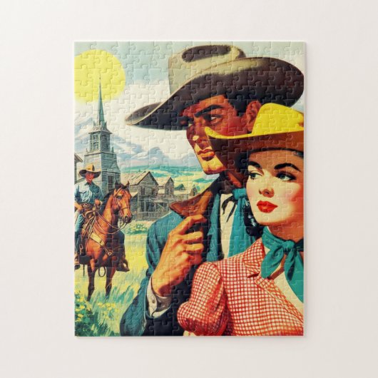 ヴィンテージカントリーカップルイラストレーション ジグソーパズル (縦)
