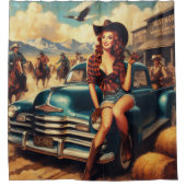 ヴィンテージカントリーガールイラストレーション シャワーカーテン (正面)