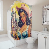 ヴィンテージカントリーガールイラストレーション シャワーカーテン (インサイチュ)