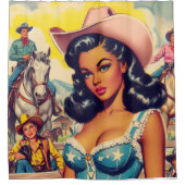 ヴィンテージカントリーガールイラストレーション シャワーカーテン (正面)