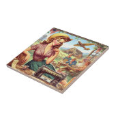 ヴィンテージカントリーガールイラストレーション タイル (側面)