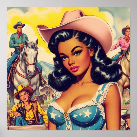 ヴィンテージカントリーガールイラストレーション ポスター (正面)