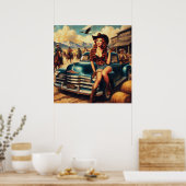 ヴィンテージカントリーガールイラストレーション ポスター (キッチン)