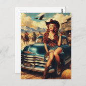 ヴィンテージカントリーガールイラストレーション ポストカード (正面/裏面)