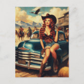 ヴィンテージカントリーガールイラストレーション ポストカード (正面)