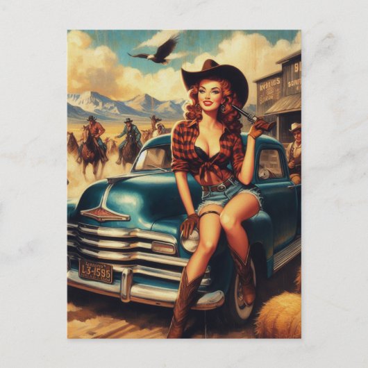 ヴィンテージカントリーガールイラストレーション ポストカード (正面)