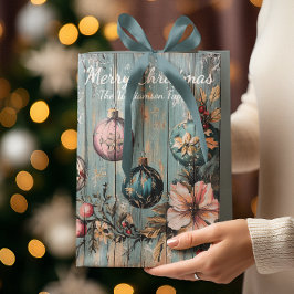 ヴィンテージカントリークリスマスの田舎家風ウッド ミディアムペーパーバッグ