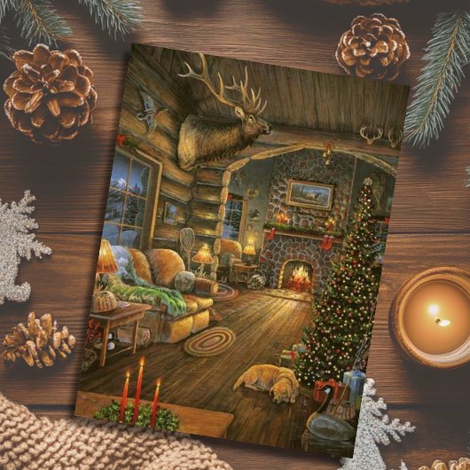 ヴィンテージカントリークリスマスキャビン シーズンポストカード