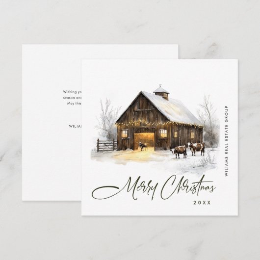 ヴィンテージカントリークリスマスバーンパインツリー企業の シーズンカード (正面/裏面)