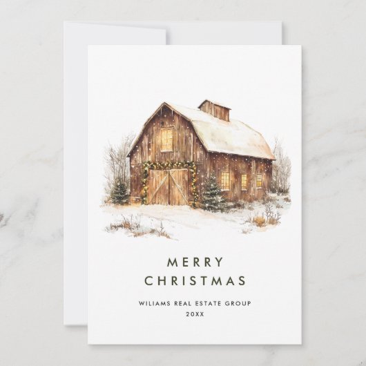 ヴィンテージカントリークリスマスバーンパインツリー企業の シーズンカード (正面)