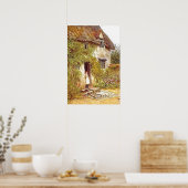 ヴィンテージカントリーコテージガール戸口に立つ ポスター (キッチン)