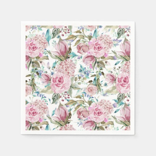 ヴィンテージカントリーシックなピンクティール(緑がかった色)ラベンダーフローラ スタンダードカクテルナプキン (正面)