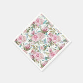 ヴィンテージカントリーシックなピンクティール(緑がかった色)ラベンダーフローラ スタンダードカクテルナプキン (角)
