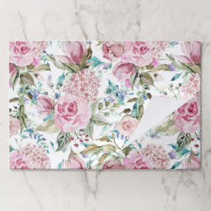ヴィンテージカントリーシックなピンクティール（緑がかった色）ラベンダーフローラ ペーパーパッド