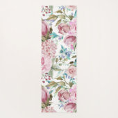 ヴィンテージカントリーシックなピンクティール（緑がかった色）ラベンダーフローラ ヨガマット (裏面)