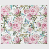 ヴィンテージカントリーシックなピンクティール(緑がかった色)ラベンダーフローラ ラッピングペーパー (フラット)