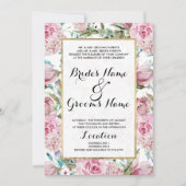 ヴィンテージカントリーシックなピンクティール(緑がかった色)ラベンダーフローラ 招待状 (正面)