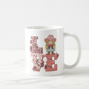 ヴィンテージカントリースタイル「愛」とブロンド女性のカーボーイ コーヒーマグカップ