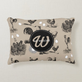 ヴィンテージカントリーチキンロースター卵モノグラム アクセントクッション