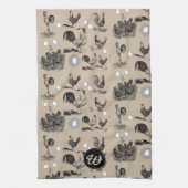 ヴィンテージカントリーチキンロースター卵モノグラム キッチンタオル (縦)