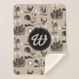 ヴィンテージカントリーチキンロースター卵モノグラム シェルパブランケット