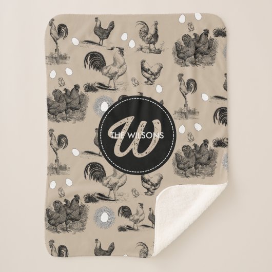 ヴィンテージカントリーチキンロースター卵モノグラム シェルパブランケット (正面)