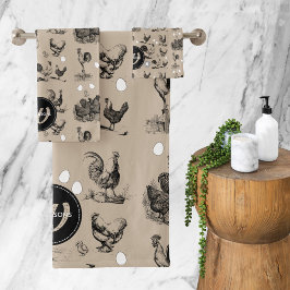 ヴィンテージカントリーチキンロースター卵モノグラム バスタオルセット