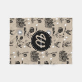 ヴィンテージカントリーチキンロースター卵モノグラム フリースブランケット (正面(横))