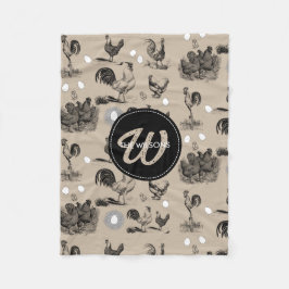 ヴィンテージカントリーチキンロースター卵モノグラム フリースブランケット