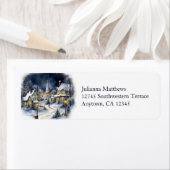 ヴィンテージカントリービレッジクリスマスナイトシーン ラベル (インサイチュ)